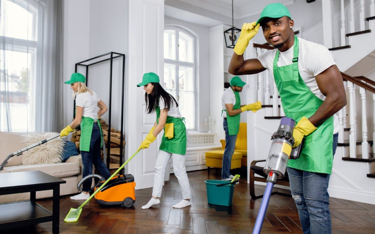 Professional cleaner cleaning a kitchen or living space